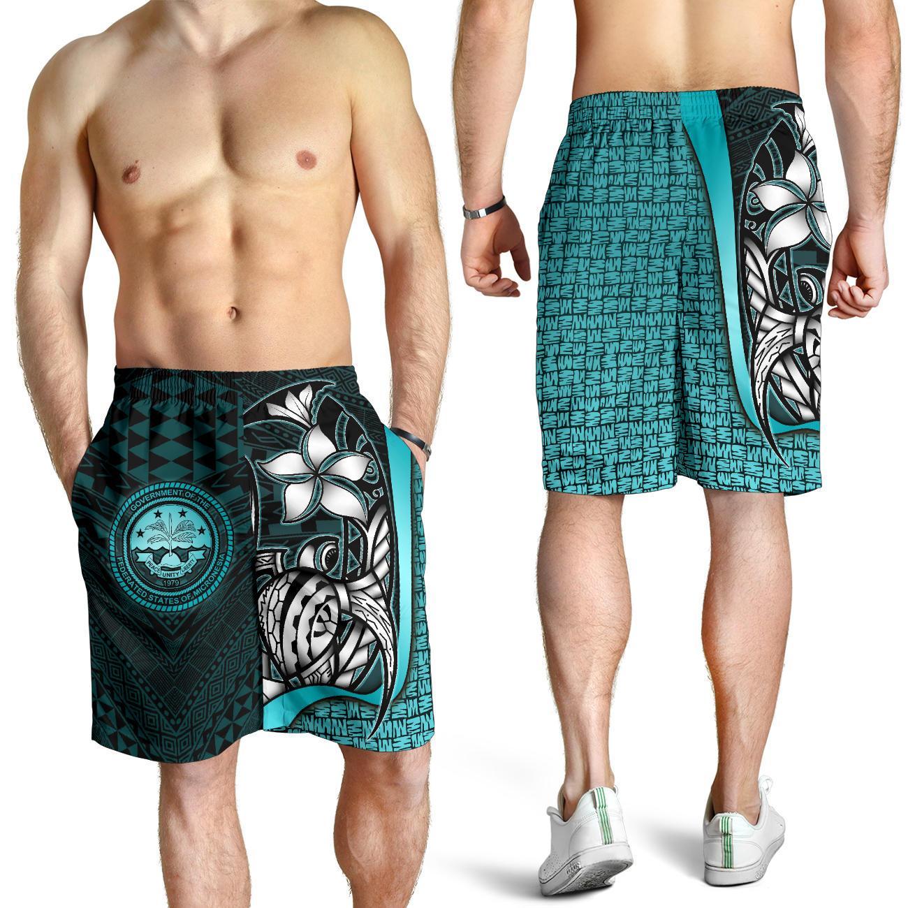 Federated States of Micronesia Men's Shorts Turquoise - Turtle With Hook Turquoise - Polynesian Pride