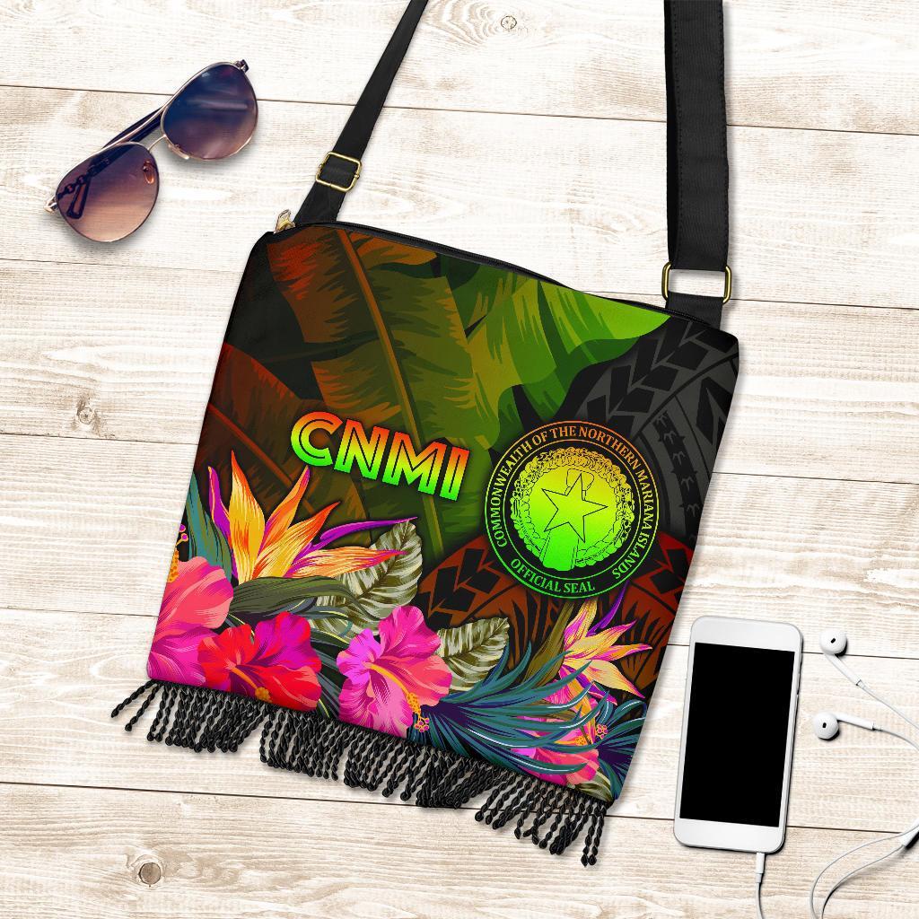 Northern Mariana Islands Polynesian Crossbody Boho Handbag - Hibiscus and Banana Leaves Crossbody Boho Handbag - Northern Mariana Islands Polynesian Crossbody Boho Handbag - Hibiscus and Banana Leaves One Size Reggae - Polynesian Pride