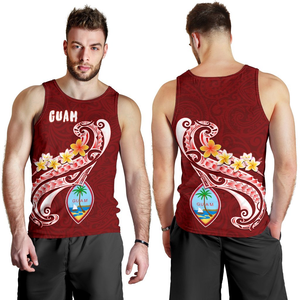 Guam Men's Tank Top - Guam Seal Polynesian Patterns Plumeria (Red) - Polynesian Pride