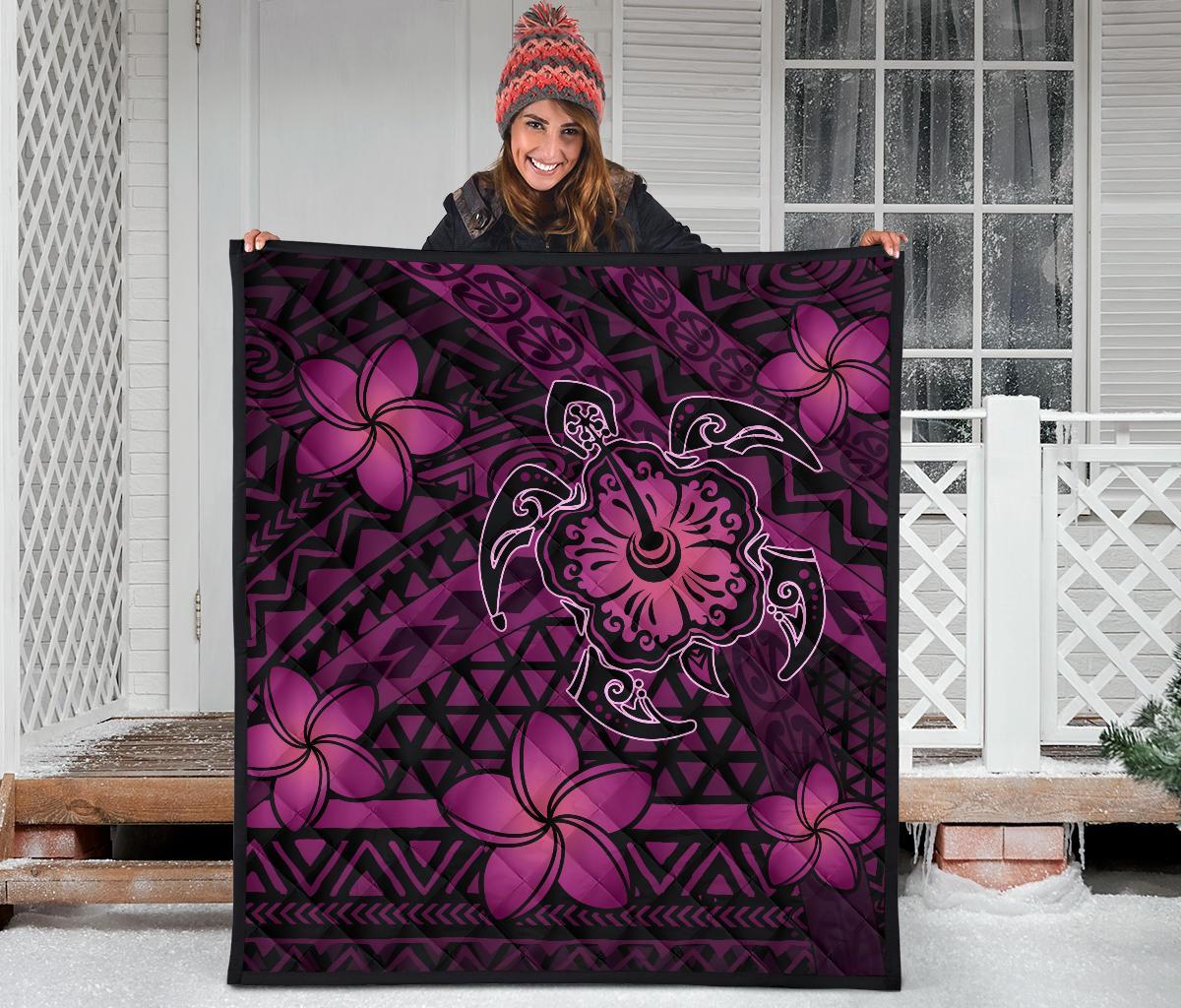Hawaii Mix Polynesian Turtle Plumeria Premium Quilt - AH - Nick Style - Pink - Polynesian Pride