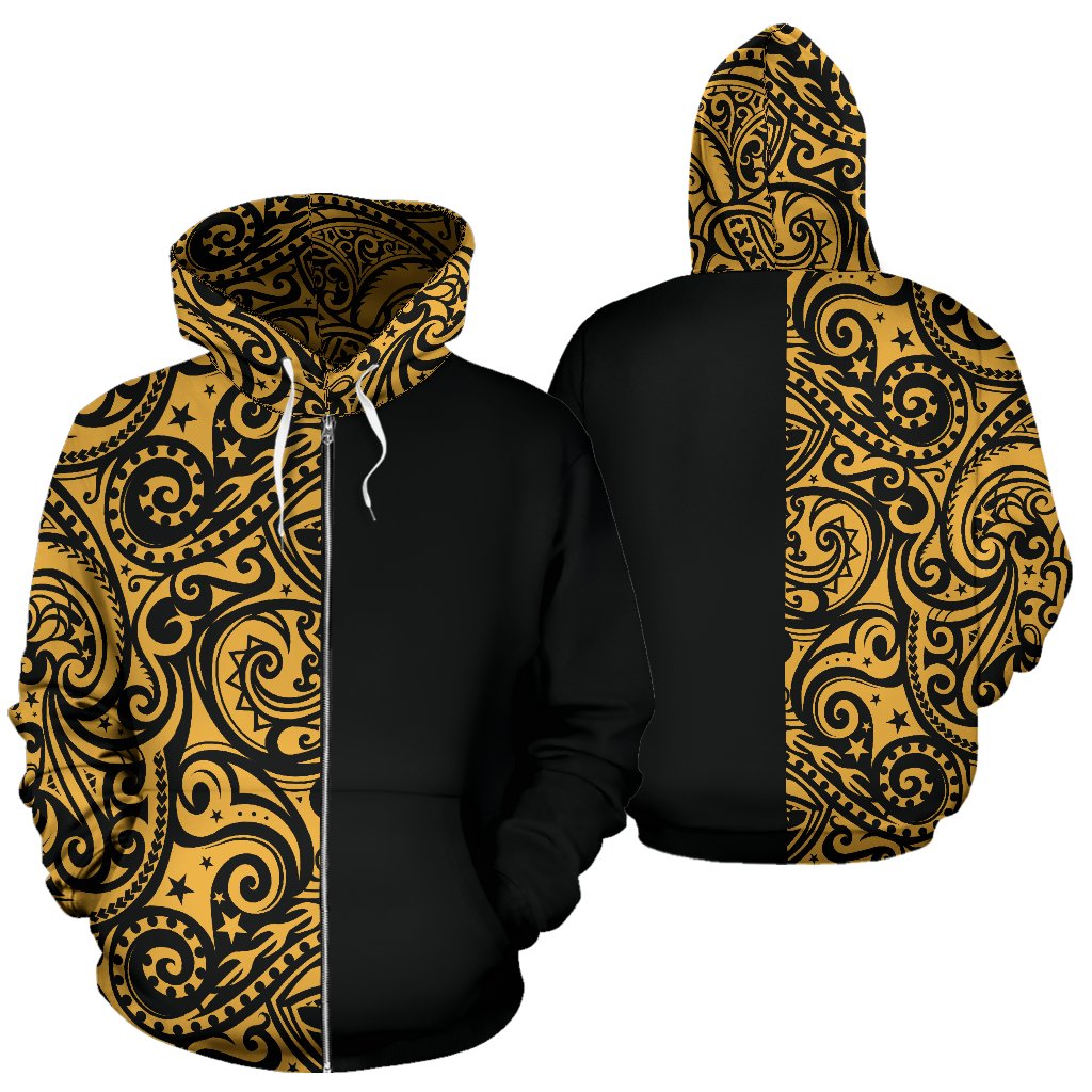 Polynesian Hoodie Zip up Half Style 02 Unisex Gold - Polynesian Pride