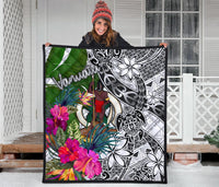 Vanuatu Premium Quilt White - Turtle Plumeria Banana Leaf - Polynesian Pride