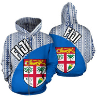 Fiji Tapa Zip up Hoodie Fiji Flag Blue - Polynesian Pride