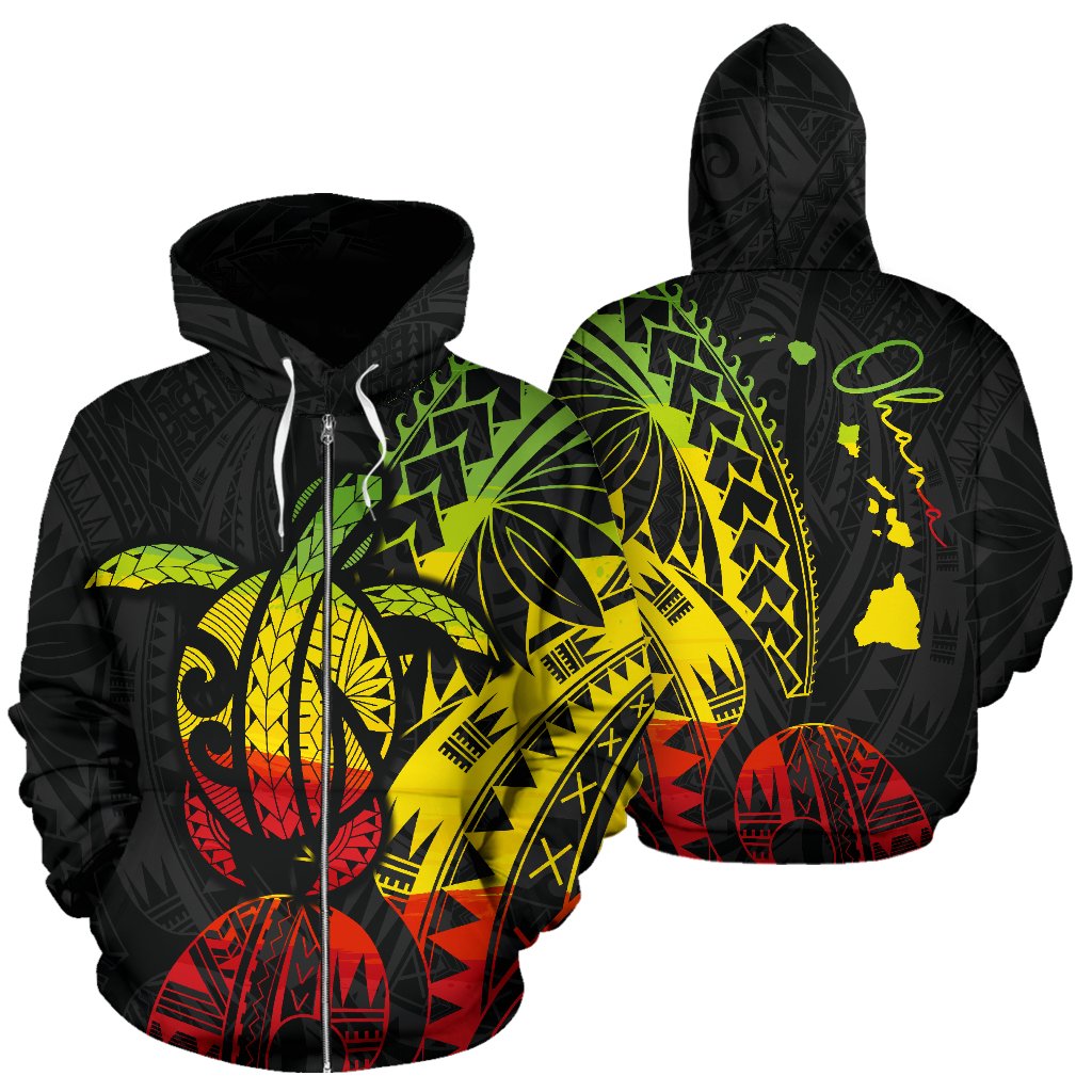 Hawaiian Ohana Reggae Turtle Zip Hoodie Unisex Black - Polynesian Pride