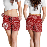 Tahiti Personalised Women's Short - Tahiti Seal In Polynesian Tattoo Style (Red) - Polynesian Pride