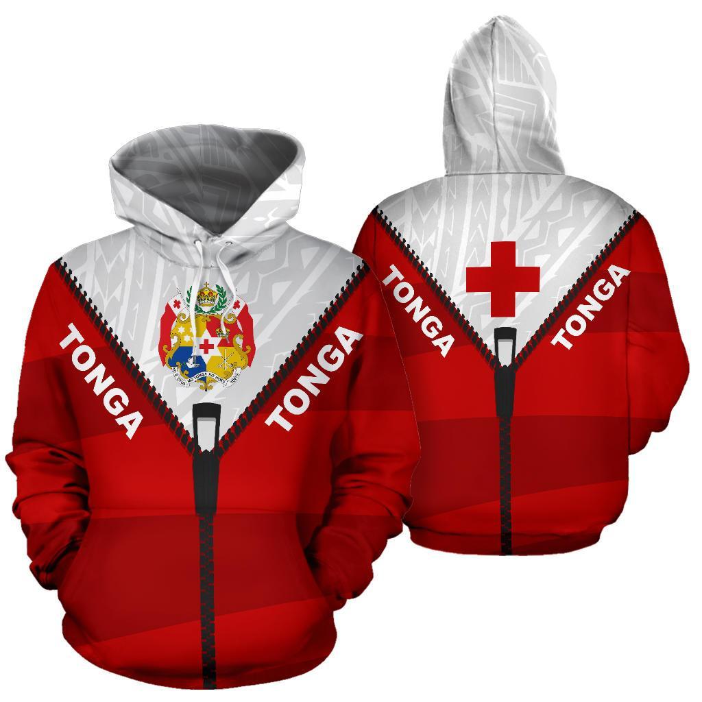 Tonga Hoodie Tonga Coat of Arms Flag With Straight Zipper Style 2.02 Unisex Red - Polynesian Pride
