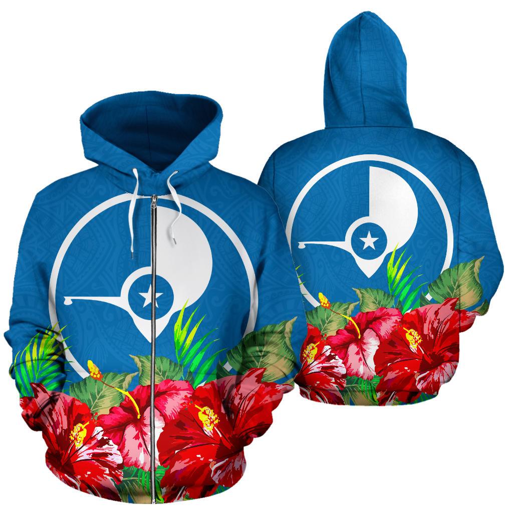 Yap Polynesian Zip Hoodie Flag Hibiscus Unisex Blue - Polynesian Pride