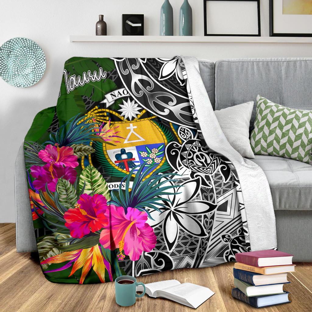 Nauru Premium Blanket - Turtle Plumeria Banana Leaf Crest - Polynesian Pride
