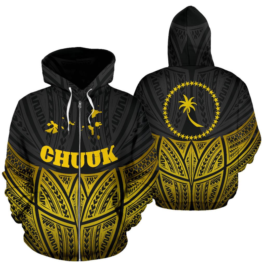 Chuuk Polynesian Zip up Hoodie Gold Pride Map and Seal Unisex Gold - Polynesian Pride