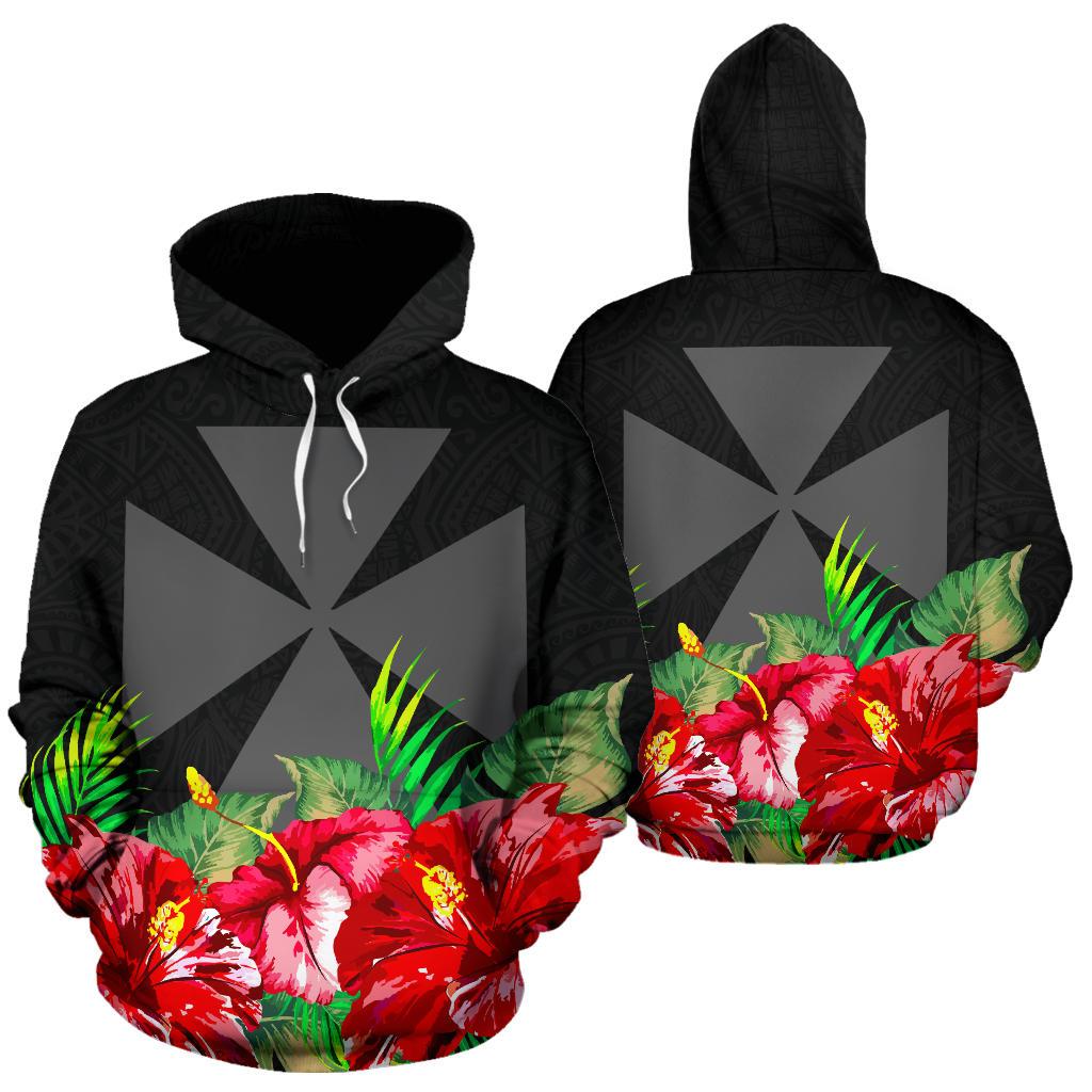 Wallis nd Futuna Polynesian Hoodie Black Hibiscus Unisex Black - Polynesian Pride