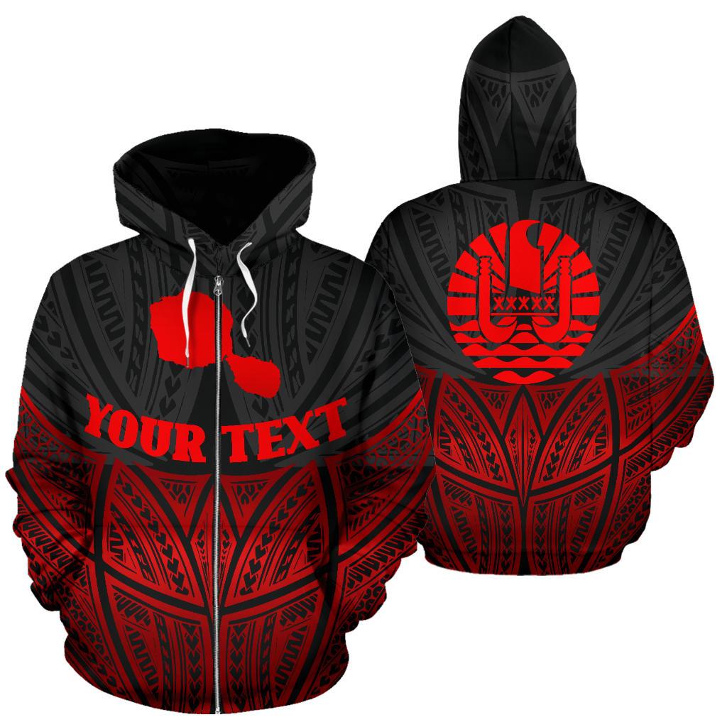 Tahiti Polynesian Custom Zip up Hoodie Red Black Pride Map and Seal Unisex Black - Polynesian Pride