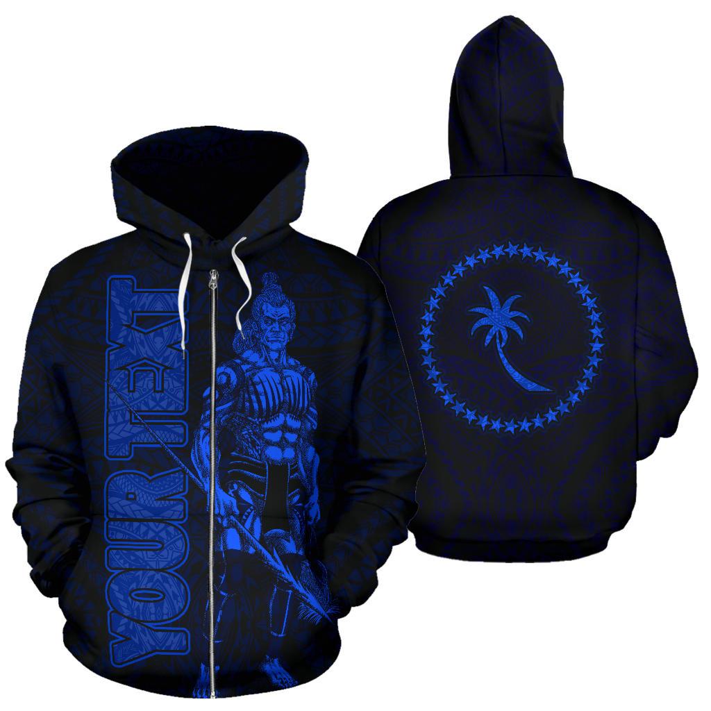 Chuuk Custom Zip up Hoodie Micronesia Chuukese Warrior Blue Unisex Blue - Polynesian Pride