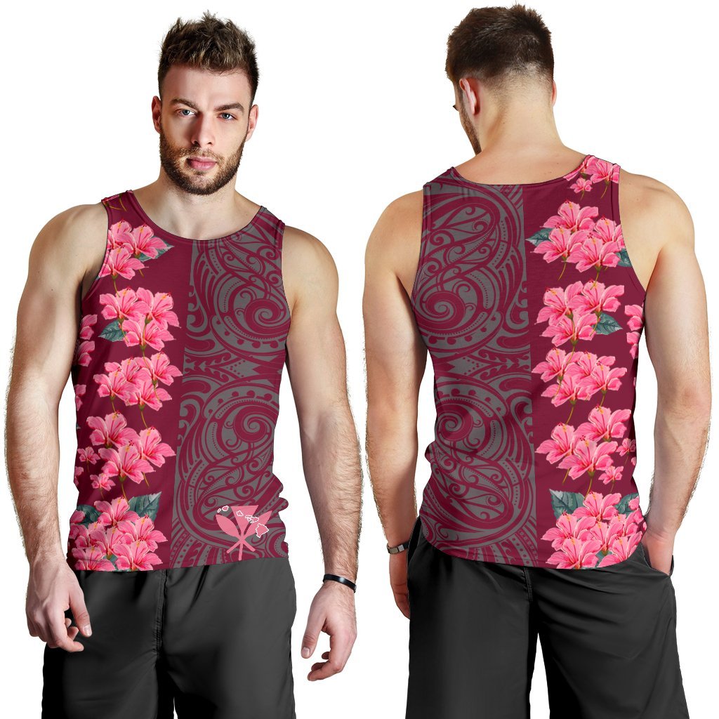 Hawaii Hibiscus Flower Polynesian Men's Tank Top - Curtis style - Pink Pink - Polynesian Pride