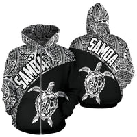 Samoa Zip up Hoodie Samoa Turtle Mermaid Polynesian Tattoo White Unisex Black - Polynesian Pride