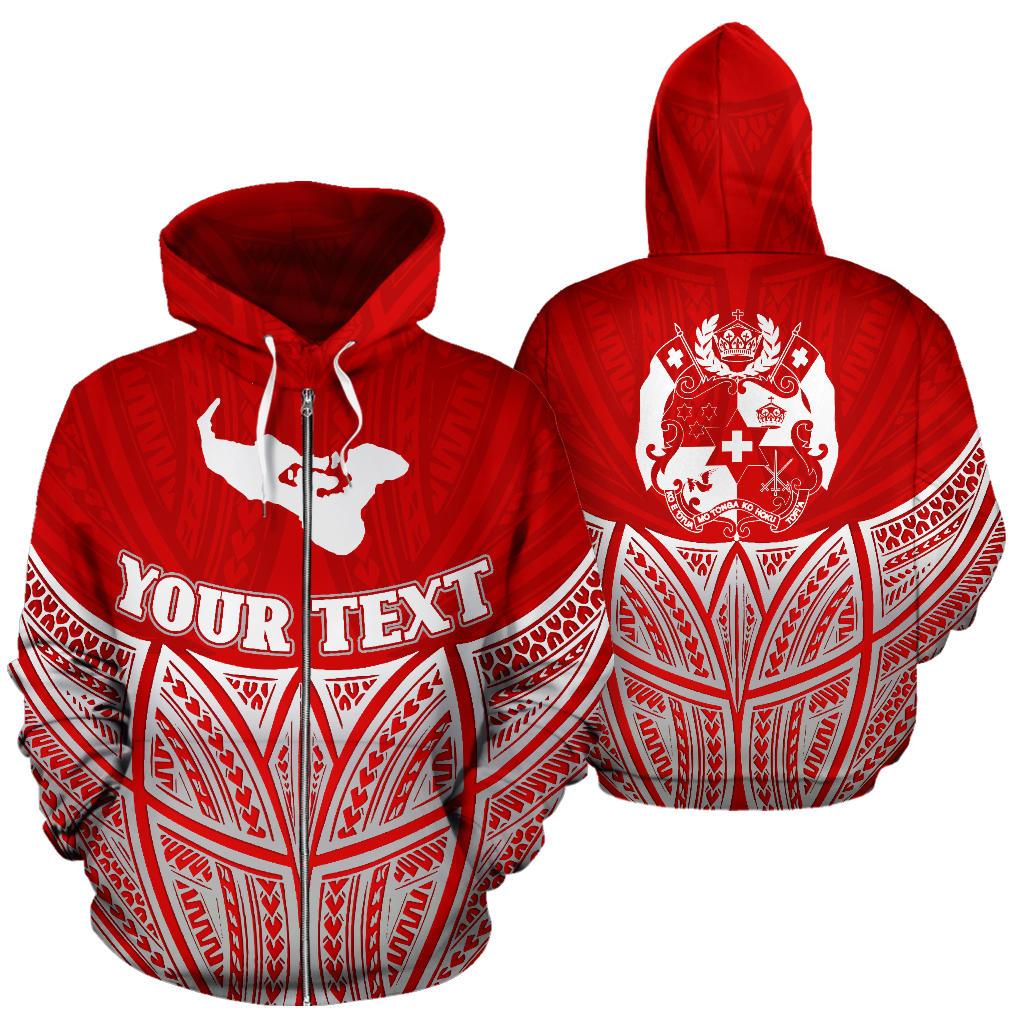 Tonga Polynesian Custom Zip up Hoodie Red Pride Map and Seal Unisex Red - Polynesian Pride