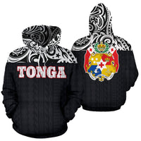 Tonga All Over Hoodie Polynesian Black Style Unisex White - Polynesian Pride