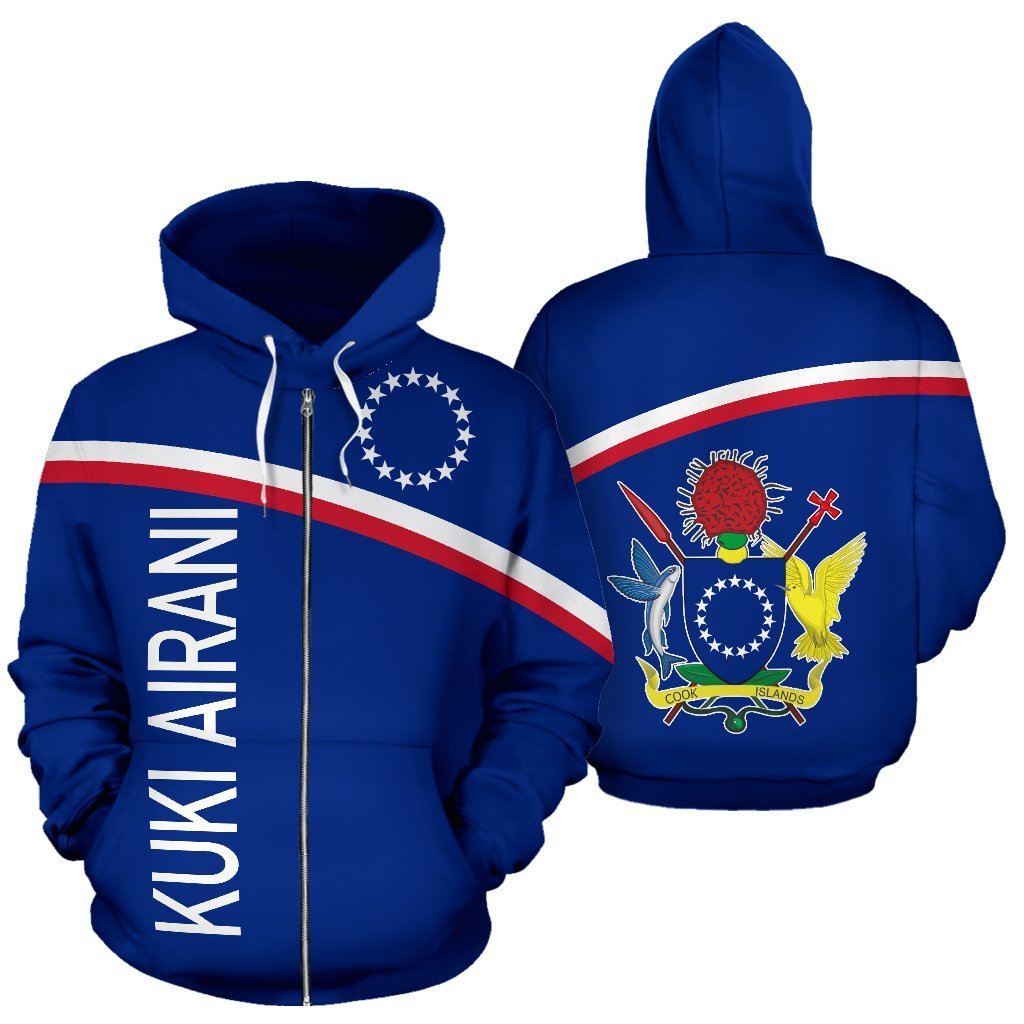 Cook Islands All Over Zip up Hoodie Polynesian Curve Version Unisex White - Polynesian Pride