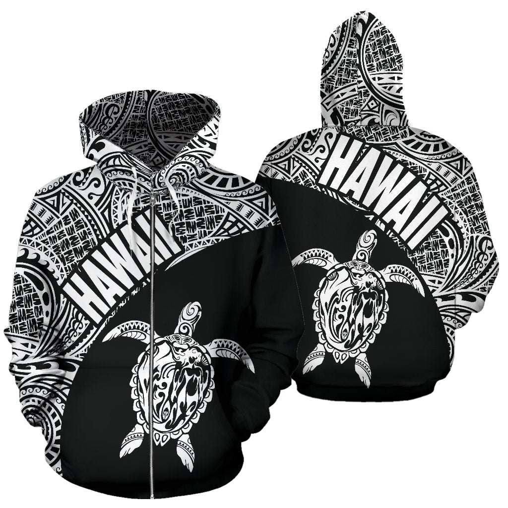 Hawaii Zip up Hoodie Hawaii Turtle Mermaid Polynesian Tattoo White Version Unisex White - Polynesian Pride