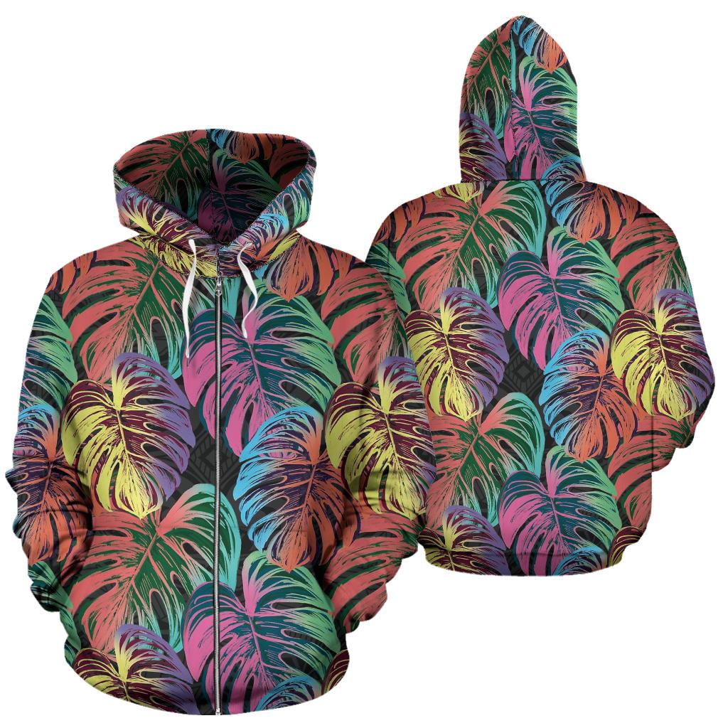 Polynesian All Over Zip up Hoodie Palm Leaves Neon Color Unisex Neon - Polynesian Pride