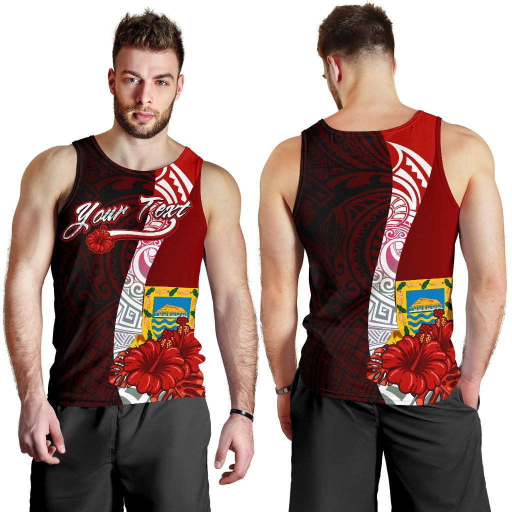 Tuvalu Polynesian Custom Personalised Men's Tank Top - Coat Of Arm With Hibiscus Red - Polynesian Pride