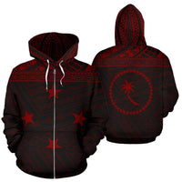 Federated States of Micronesia All Over Zip up Hoodie Chuuk Red Style Unisex Black - Polynesian Pride