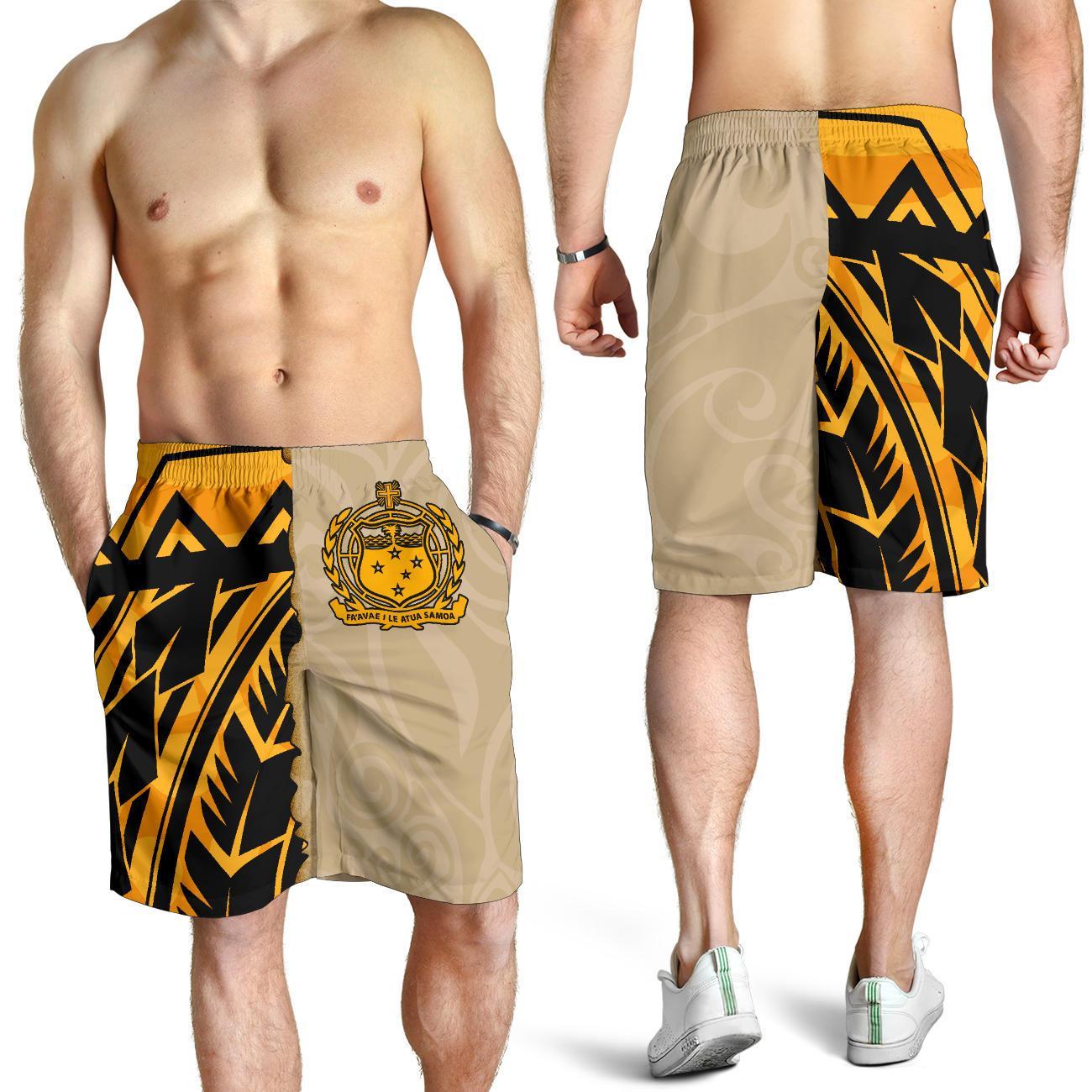 Samoa All Over Print Men's Shorts - Polynesian Wild Style Gold - Polynesian Pride