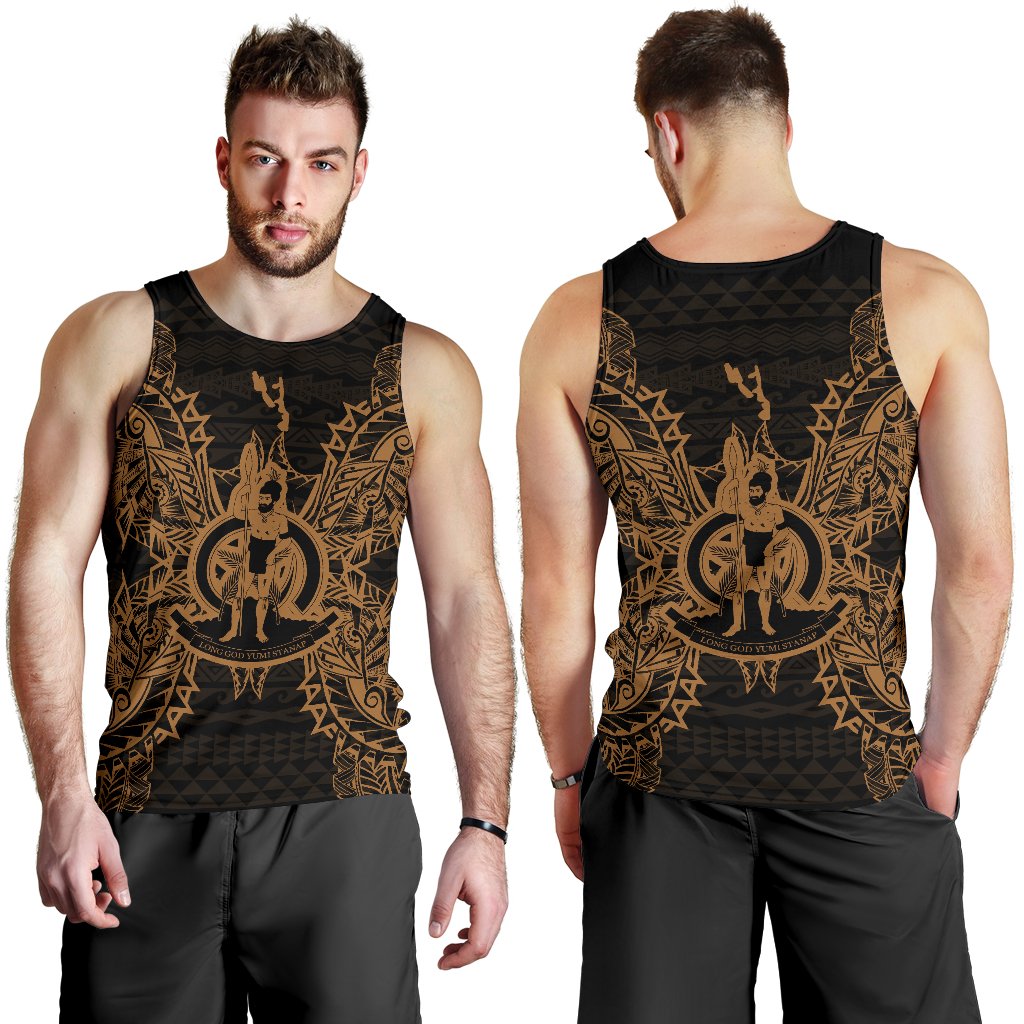 Vanuatu Polynesian Men Tank Top Map Gold - Polynesian Pride