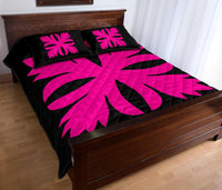 Hawaiian Royal Pattern Quilt Bed Set - Black And Pink - C3 Style - Polynesian Pride