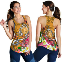Hawaii Women's Racerback Tank - Turtle Plumeria Polynesian Tattoo Gold Color - Polynesian Pride