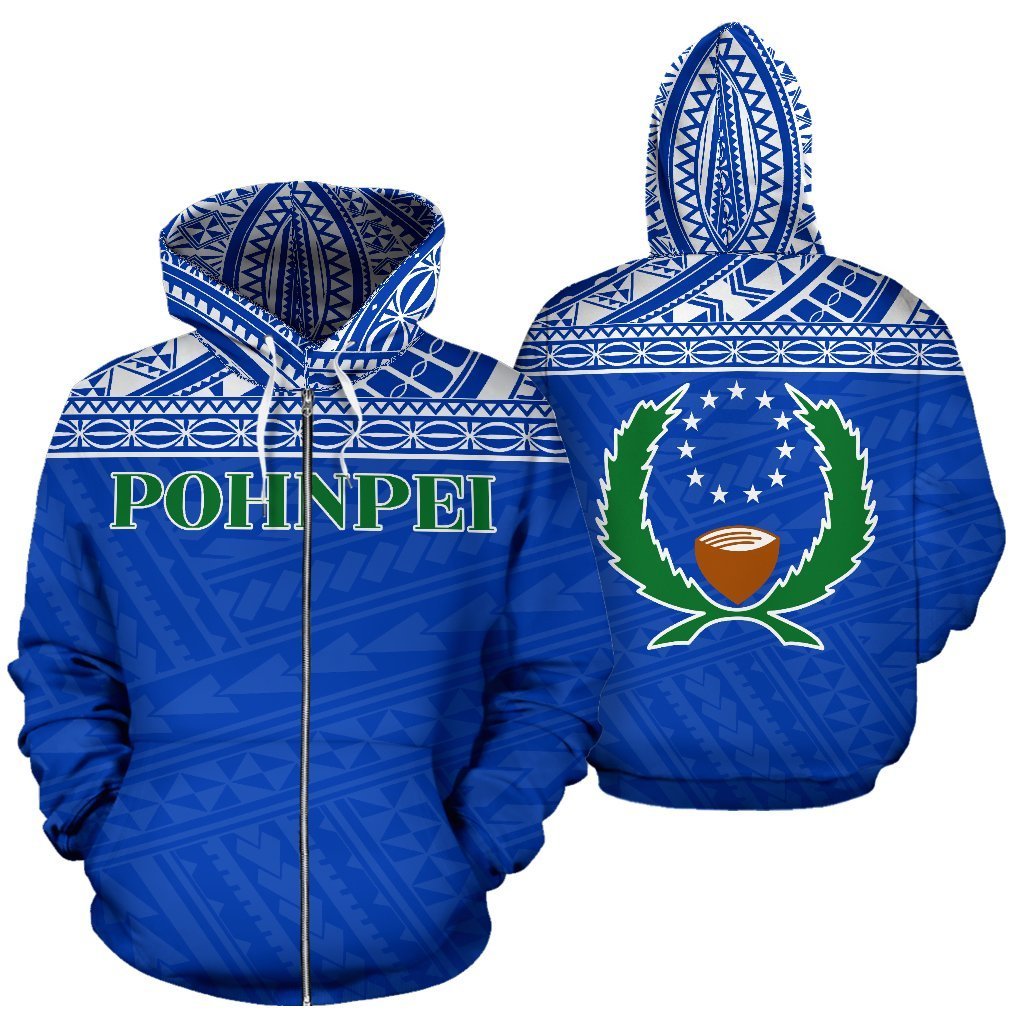 Pohnpei State All Over Print Zip up Hoodie Unisex Blue - Polynesian Pride