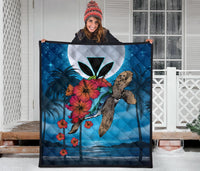 Hawaii Turtle Kanaka Hibiscus Stary Night Premium Quilt - Polynesian Pride