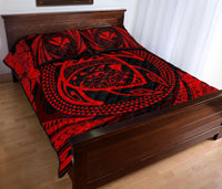 Hawaiian Kanaka Honu Hibiscus Tornando Red Polynesian Quilt Bed Set - Polynesian Pride