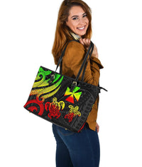 Wallis and Futuna Large Leather Tote - Reggae Tentacle Turtle - Polynesian Pride