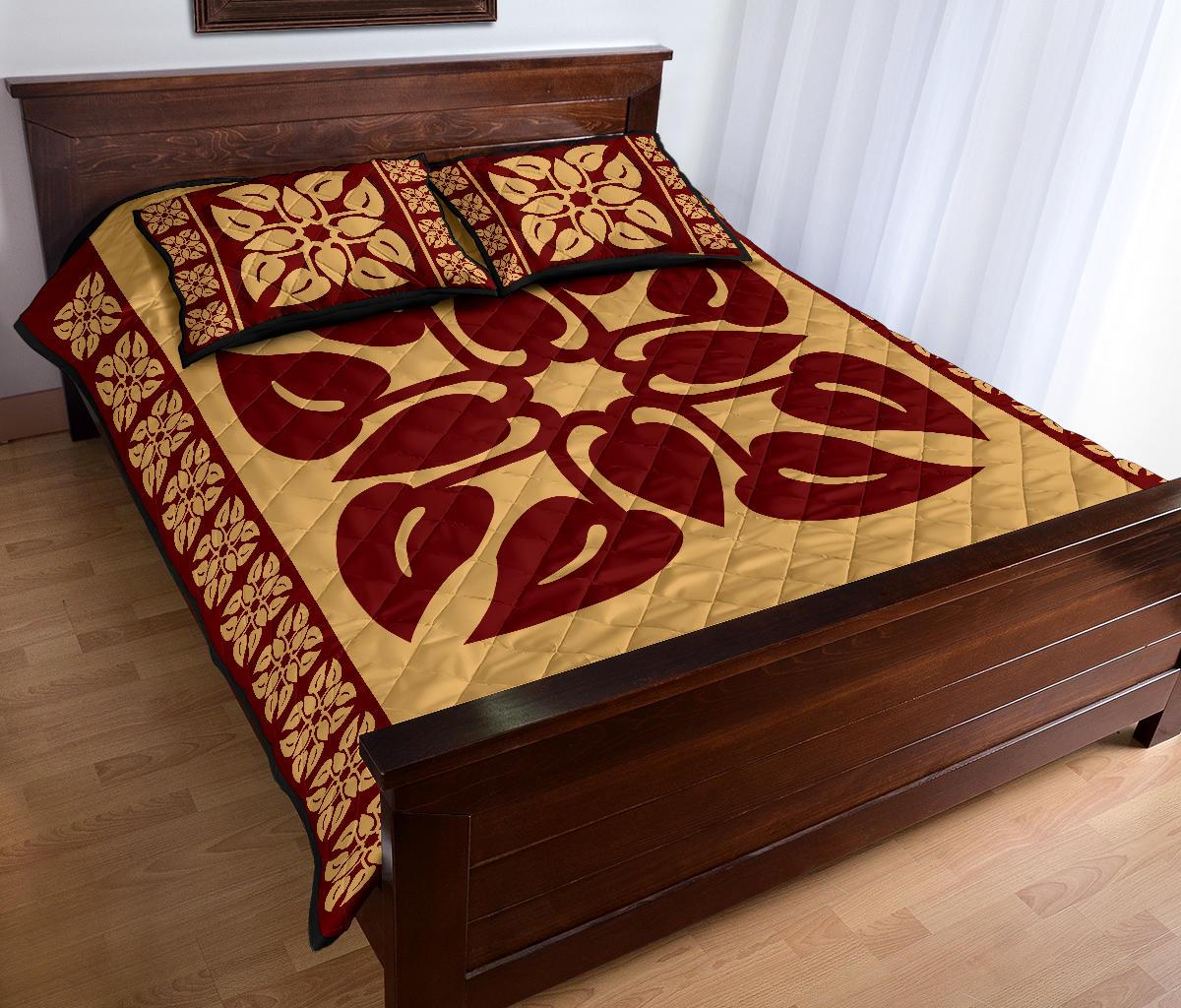 Hawaiian Quilt Pattern Flamingo Flower Quilt Bed Set - Polynesian Pride