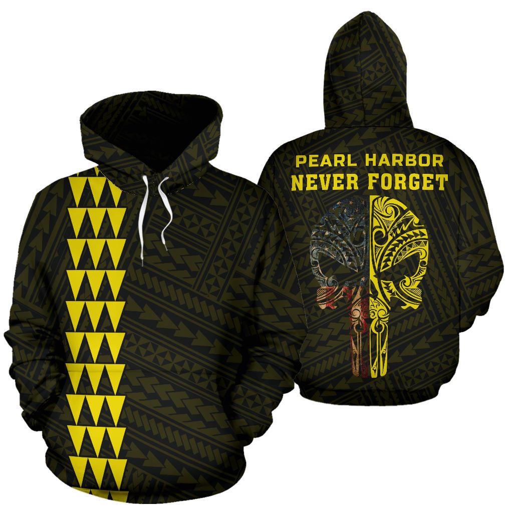 Polynesian Kakau Skull National Pearl Harbor Remembrance Day Hawaii Hoodie Yellow Unisex Yellow - Polynesian Pride