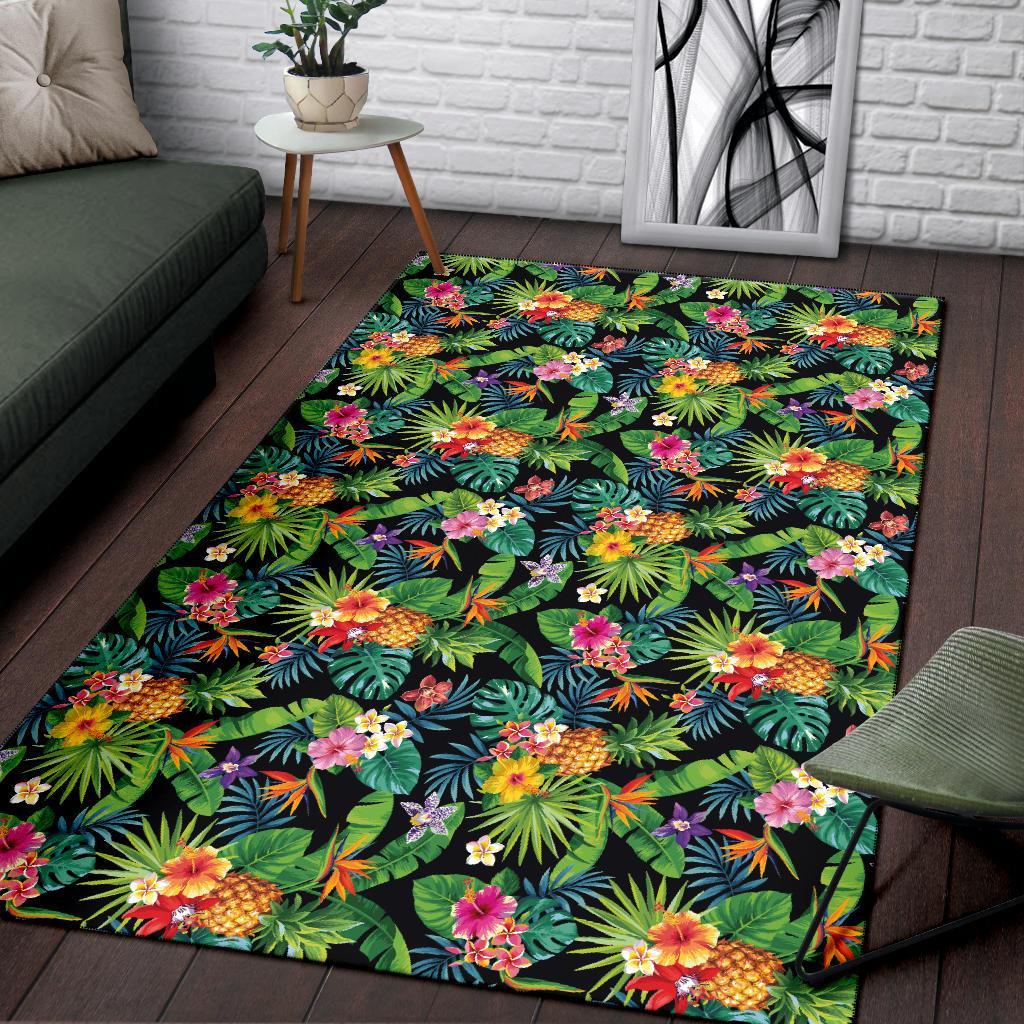 Tropical Pattern With Pineapples, Palm Leaves And Flowers. Rug - Polynesian Pride