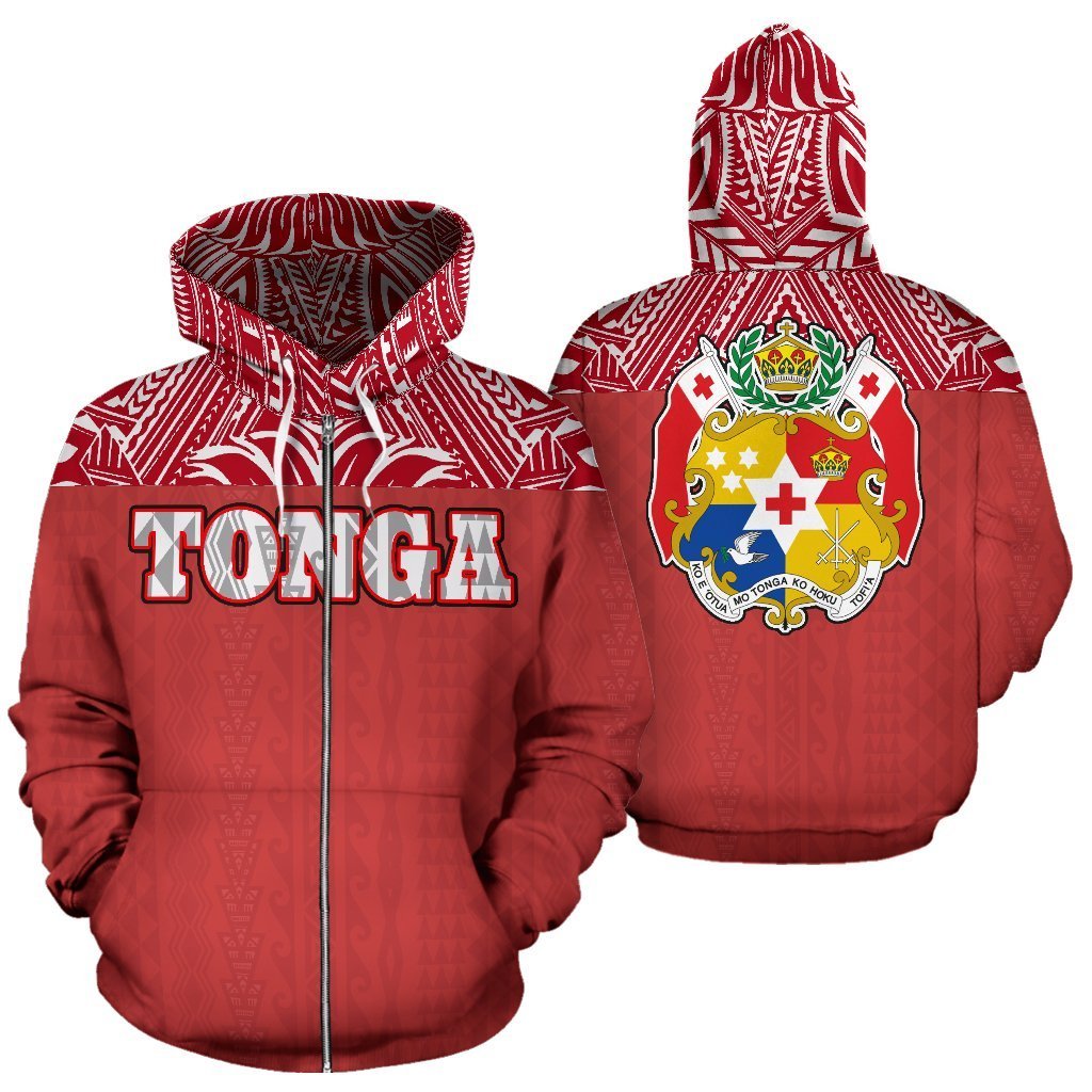Tonga All Over Zip up Hoodie Polynesian Hoodie Style Unisex White - Polynesian Pride