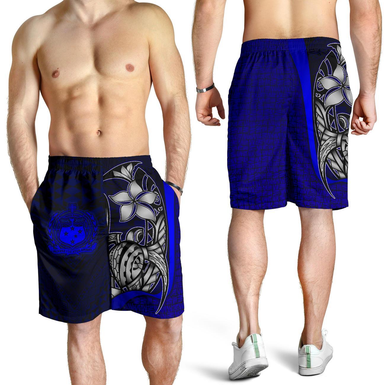 Samoa Polynesian Men's Shorts Blue - Turtle With Hook Blue - Polynesian Pride