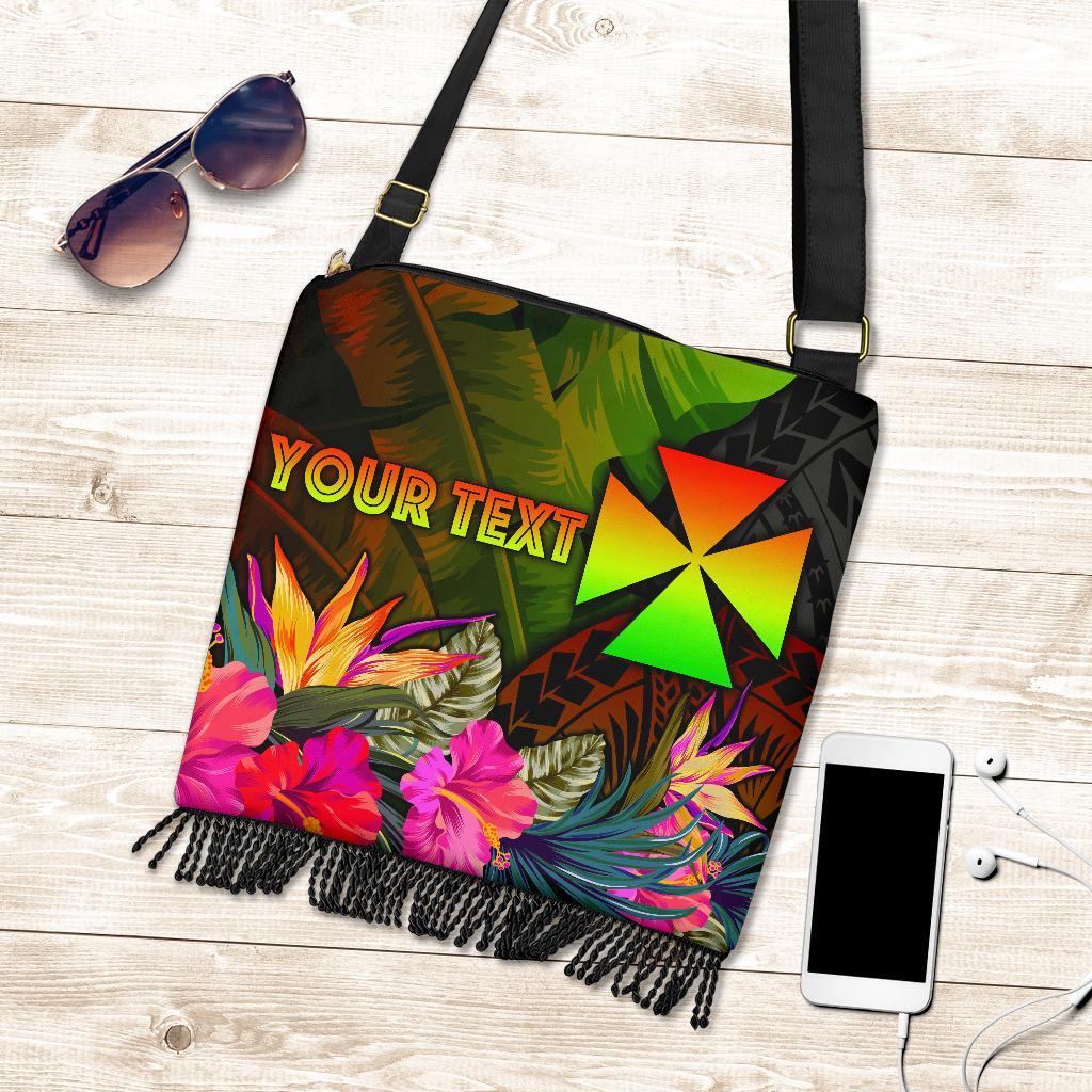 Wallis and Futuna Polynesian Personalised Crossbody Boho Handbag - Hibiscus and Banana Leaves One Style One Size Reggae - Polynesian Pride