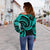 New Zealand Maori Mangopare Women Off Shoulder Sweater Polynesian - Turquoise - Polynesian Pride