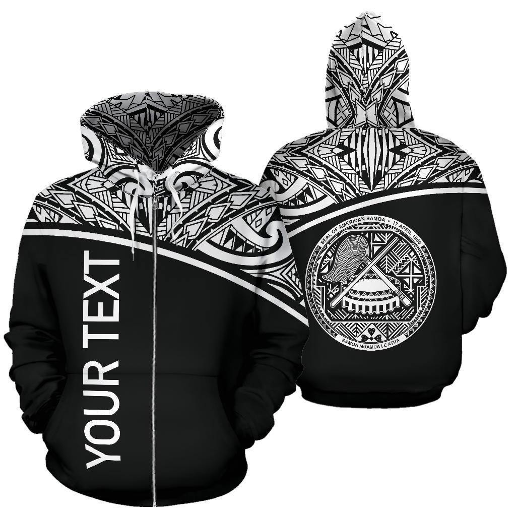 American Samoa All Over Custom Zip up Hoodie Polynesian Black Curve Unisex Black - Polynesian Pride