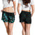 Niue Polynesian Women's Shorts - Turtle With Blooming Hibiscus Turquoise - Polynesian Pride