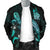 New Caledonia Polynesian Men's Bomber Jacket - Turtle With Blooming Hibiscus Turquoise - Polynesian Pride