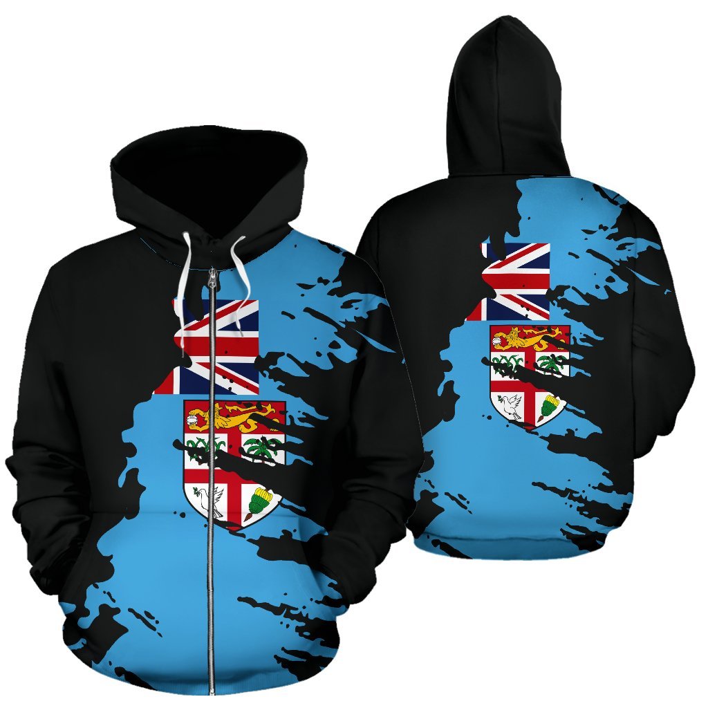 Fiji Zip up Hoodie Fiji Flag Painting Unisex Black - Polynesian Pride