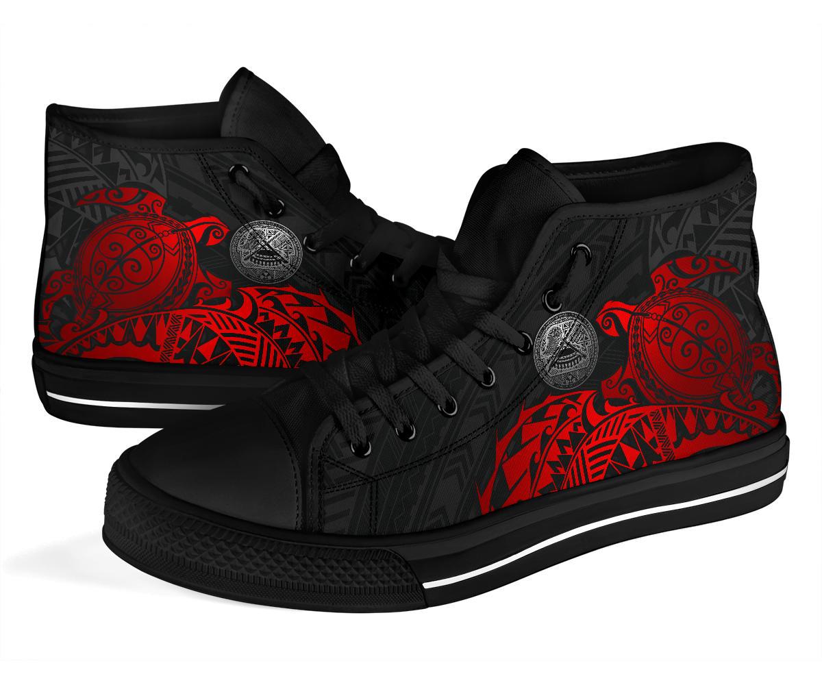 American Samoa Polynesian High Top Shoes - Polynesian Turtle (Full Red) - Polynesian Pride