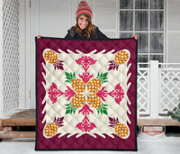 Hawaiian Pineapple Pattern Premium Quilt - Burgundy - Argu Style - AH - Polynesian Pride