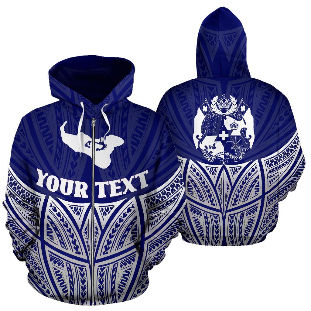 Tonga Polynesian Custom Zip up Hoodie Blue Pride Map and Seal Unisex Blue - Polynesian Pride