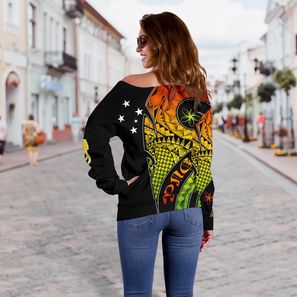 Papua New Guinea Women's Off Shoulder Sweater - PNG Bird And Polynesian Decorative Pattern - Polynesian Pride