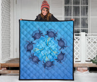 Hawaii Turtle Hibiscus Blue Premium Quilt - Polynesian Pride