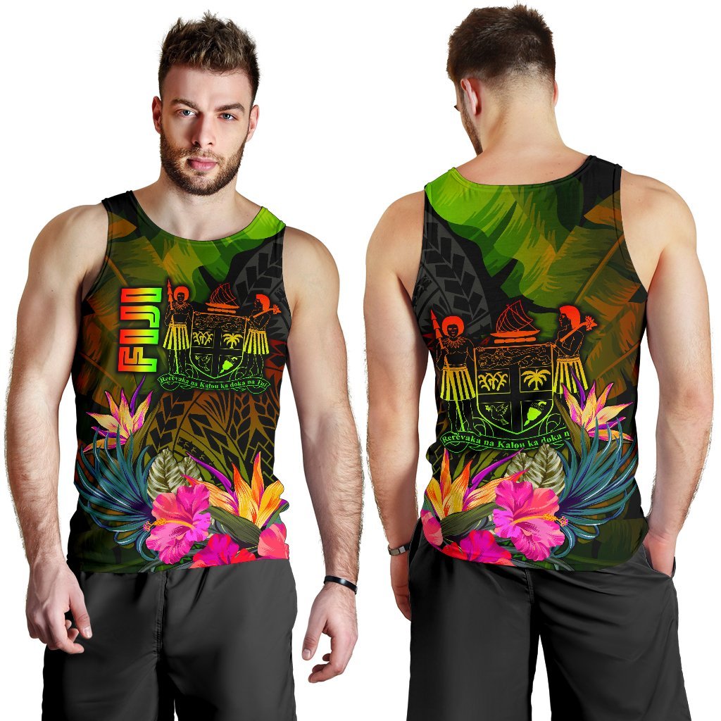 Fiji Polynesian Men's Tank Top - Hibiscus and Banana Leaves - Polynesian Pride